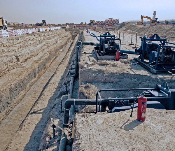 Dubai International Airport dewatering stormwater pipe line excavation
