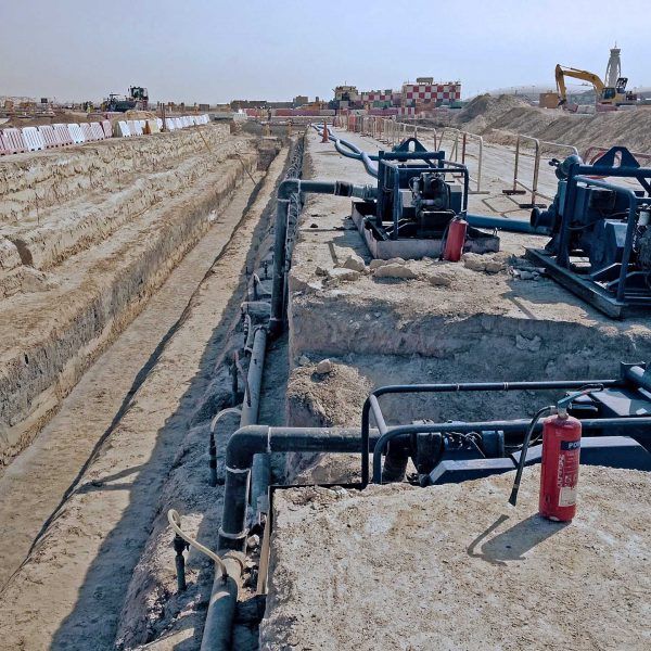 Dubai International Airport dewatering stormwater pipe line excavation