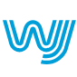 Stylized blue wave logo design WJ group