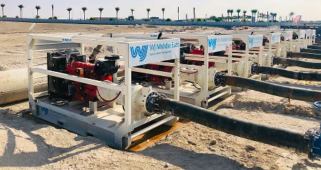 High-capacity pipeline pump systems installed by WJ Middle East for efficient pipeline flushing and water management.